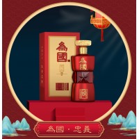 為國忠義酒，酒體豐滿，清洌甘醇的醬香型白酒